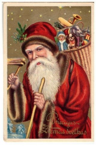 Santa Claus In Red Robe - 1934 - Latvian Postcard