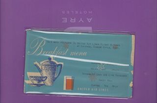 United Airlines Issued 1950 Breakfast Menu Postcard
