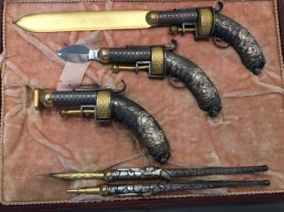 Circa 1900 Desk Set Shaped Like Antique Pistols Great Man Gift