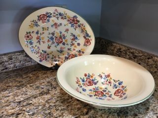 Longaberger Yellow Floral Bowl And Platter