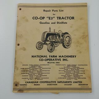 National Farm Machinery Coop E3 Tractor Repair Parts List Gasoline Distillate