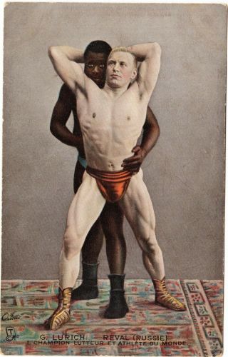 Wrestling Wrestler Strongman G.  Lurich And Black Muscle Man,  1910s