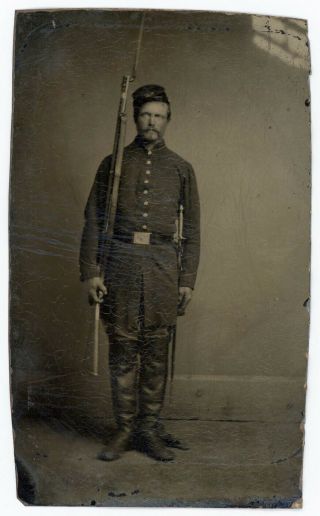 Double Armed Civil War Soldier Tintype Rifle Sword Knee High Boots