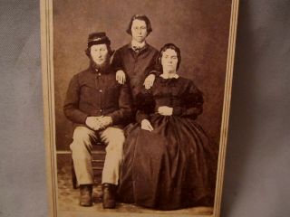 CDV Photo Civil War Union Soldier Bearded with Hat in Uniform with Wife and Son 2