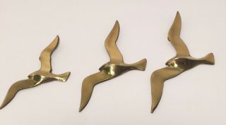 Mid Century Modern Brass Birds In Flight Flying Seagulls Wall Hanging Art 3 Vtg