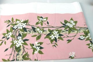 Vtg 50s Tablecloth Pink Green Flower Garden Floral 52 " X64 " Cotton Magnolias