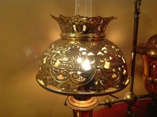 Rare Victorian pierced brass filigree kerosene oil lamp shade shade cover 4