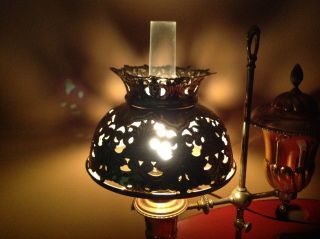Rare Victorian pierced brass filigree kerosene oil lamp shade shade cover 5
