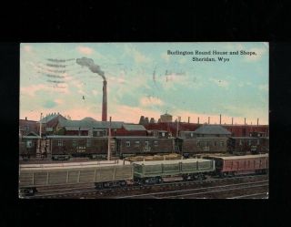 1915 Burlington Round House And Shops Sheridan Wyoming Post Card