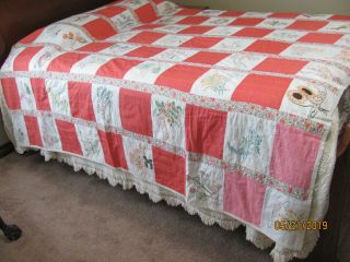Vintage Hand Embroidered Coverlet Quilt Of All Us 52 States