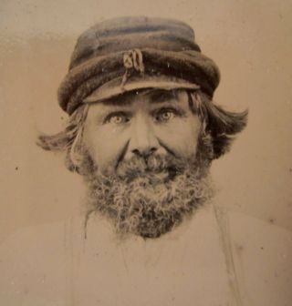 Tintype Photo Civil War Confederate Soldier Bearded With Hat In Uniform