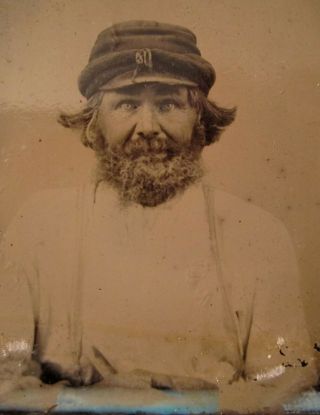 Tintype Photo Civil War Confederate Soldier Bearded with Hat in Uniform 2