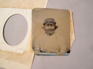 Tintype Photo Civil War Confederate Soldier Bearded with Hat in Uniform 5