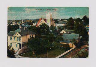 Albany Ore Oregon (linn Co) Birdseye View,  Homes,  Church,  Antique Postcard