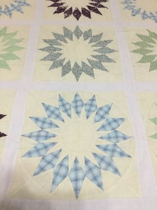 Unique Handmade Double Sided Quilt Wedding Ring Flips To Starburst 82”x 82” 4