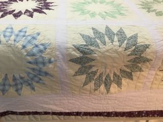 Unique Handmade Double Sided Quilt Wedding Ring Flips To Starburst 82”x 82” 5