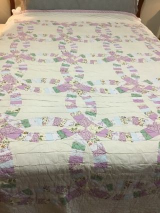 Unique Handmade Double Sided Quilt Wedding Ring Flips To Starburst 82”x 82” 7