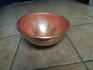 Vtg,  Antique French Solid & Heavy Copper 10.  5 " Round Bottom Forged Bowl