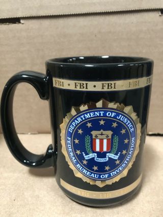 Fbi Department Of Justice Heraldry Of The Seal Black Coffee Mug Cup Gold / Black