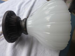 Vintage Antique 10 " Sheffield Milk Glass Cast Iron Ceiling Light Fixture 1