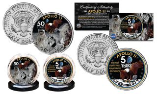 Apollo 11 50th Anniversary Man On Moon U.  S.  Jfk Kennedy Half Dollar 2 - Coin Set