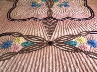 Vintage Pink Floral Chenille Bedspread 100 x 88 Full Queen Burgundy Blue Yellow 5