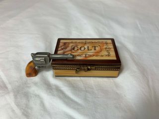 Vintage Limoges French Figural Trinket Box Colt Box & Gun 99 Cents