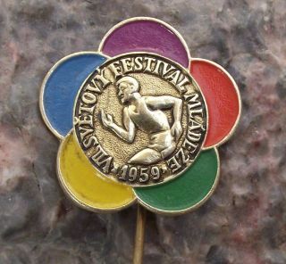 1959 World Youth Festival Vienna Austria Democratic Federation Wfdy Pin Badge