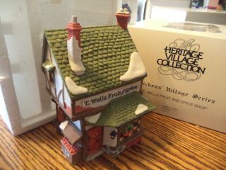 Dept.  56 Dickens Village 59242 T.  Wells Fruit And Spice Shop No Cord In Orig Box
