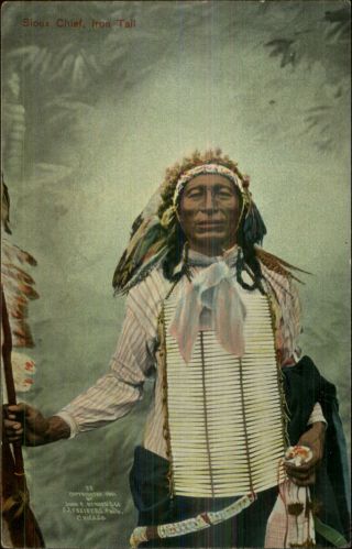 Native Americana Sioux Indian Chief Iron Tail C1910 Postcard