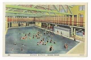 Oates Baths,  Seaside,  Or Linen Postcard