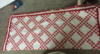 Vintage Cutter Red And White Hand Quilted Quilt Large Piece Quilt 30 " X 75 "