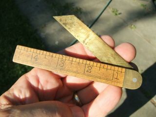 Antq T Bevel Pivoting Angle Folding Square Wooden Marked Rule W/ Brass Blade