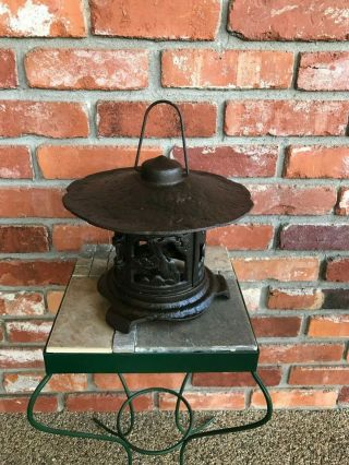 Vtg Cast Iron Japanese Pagoda Hanging Footed Garden Patio Lantern Candle Holder