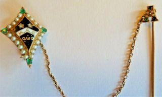 1920 ' s Kappa Alpha Theta Sorority 10K Gold Cut Diamond Emerald Seed Pearls w pin 2