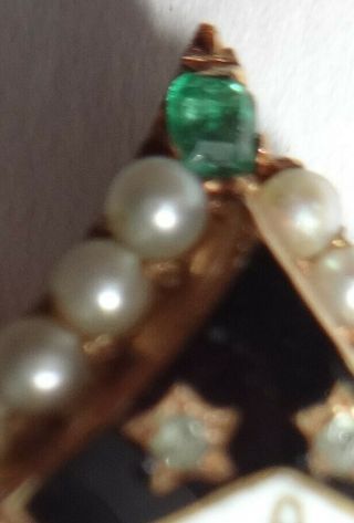 1920 ' s Kappa Alpha Theta Sorority 10K Gold Cut Diamond Emerald Seed Pearls w pin 3