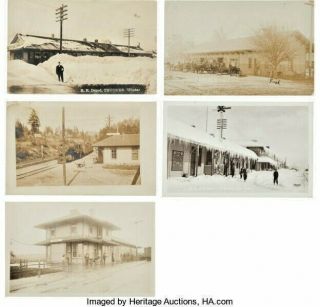 Real Photo Postcards: Five California Railroad Train Depot Scenes.