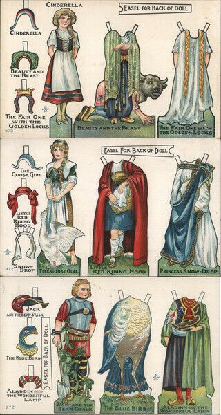 Fantasy 1915 Set Of 3 Cards: Fairy Tale Cut - Out Paper Dolls Rare Novelty