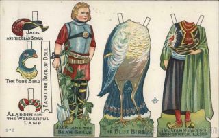 Fantasy 1915 Set of 3 Cards: Fairy Tale Cut - Out Paper Dolls Rare Novelty 6