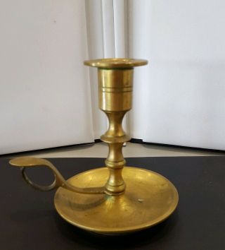VINTAGE BRASS CHAMBER TAPER CANDLE STICK HOLDERS W/ LOOP THUMB HANDLE 2
