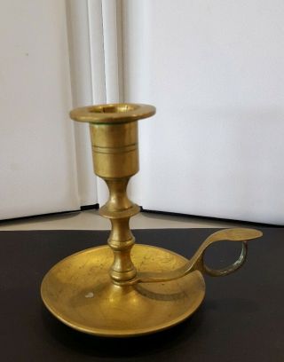 VINTAGE BRASS CHAMBER TAPER CANDLE STICK HOLDERS W/ LOOP THUMB HANDLE 4