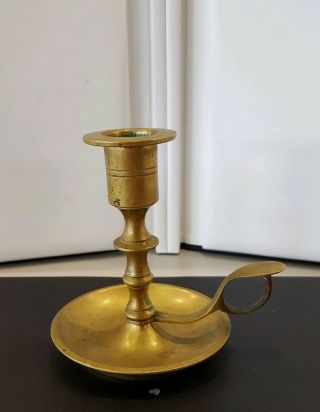 VINTAGE BRASS CHAMBER TAPER CANDLE STICK HOLDERS W/ LOOP THUMB HANDLE 8