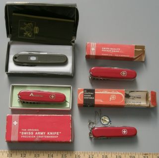 3 VICTORINOX 1 WENGER: 4 SWISS KNIVES pre - 1991 NIB,  2 OUTDOORSMAN,  MAUSER by VIC 2
