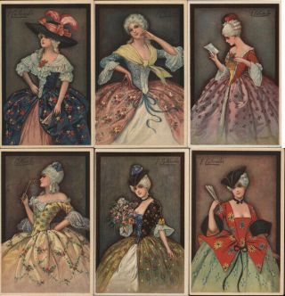 E.  Colombo Complete Set Of 6: Victorian Women Series 444 Postcard Vintage
