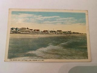 Vintage 1923 The Beach And Cottage Line Ocean City Maryland Postcard