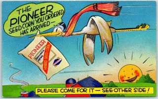 Vintage Linen Advertising Postcard Pioneer Seed Corn Pelican / 1954 Mo Cancel