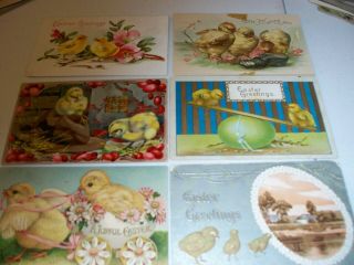 6 Vintage Antique Postcards Easter Chicks Peeps 1910 1 Cent Stamps