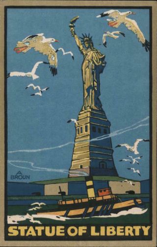 A Broun Rare Art Deco: Statue Of Liberty,  1924 Poster Views Of York Postcard