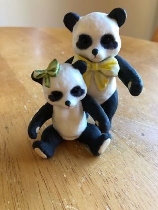 Cybis Boy And Girl Pandas Vintage 1970s,  Yellow Bow,  Green Bow,  Signed