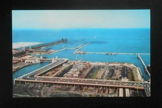 1950s Aerial View Outer Drive Link Bridge And Lake Front Navy Pier Chicago Il Pc